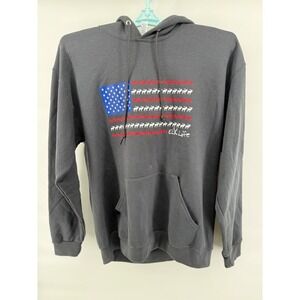Mens Elk Life American Flag Hoodie Gray Size L